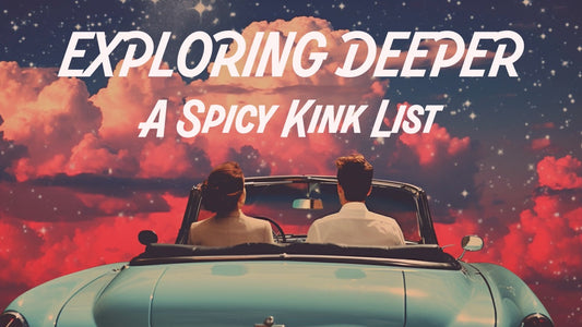 Futuristic lo-fi space scene in front of Classic 1950's couple in car text " Exploring Deeper A Spicy Kink List"