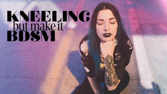goth woman kneeling eyes closed kneeling but make it bdsm