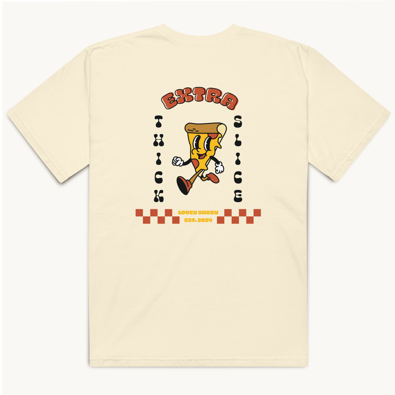 ivory t-shirt rubber hose vintage pizza slice design classic pizza pattern extra thick slice lovey subby t-shirt