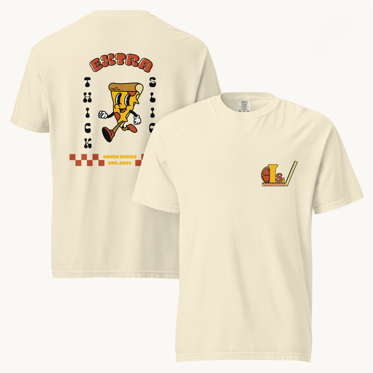 ivory t-shirt rubber hose vintage pizza slice design classic pizza pattern extra thick slice lovey subby t-shirt