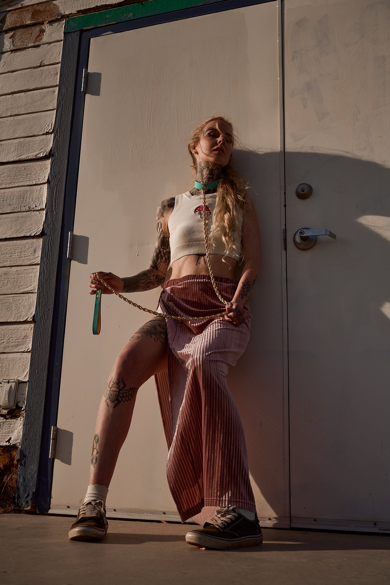 The Serpent and The Muse | Gold Luxury Leather Bondage Collar & Lead