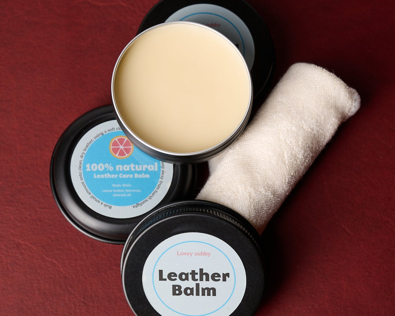 Lovey Subby natural leather balm with cotton cloth