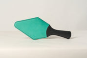 Blue paddle with black handle on a light gray background.