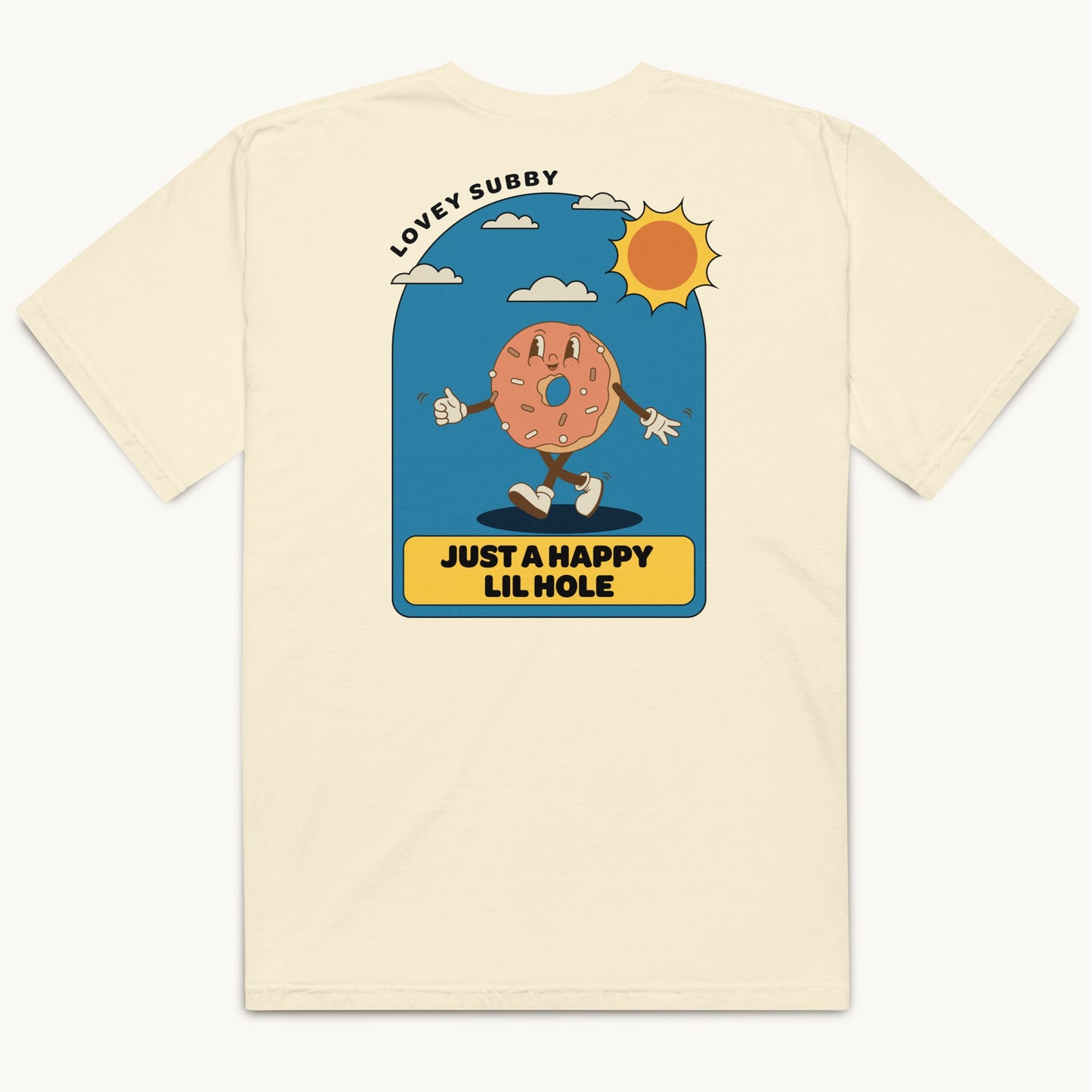 Happy Lil Hole T-Shirt – Retro Donut Graphic Tee for Kinky Subs & Doms