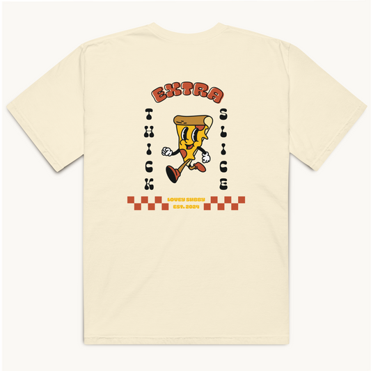 ivory t-shirt rubber hose vintage pizza slice design classic pizza pattern extra thick slice lovey subby t-shirt