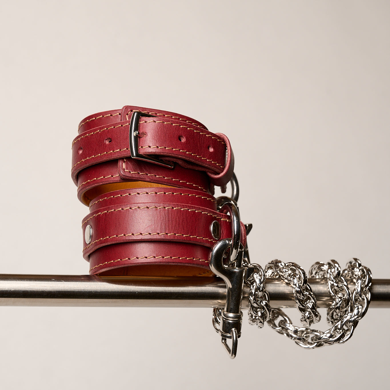 burgundy leather bracelet set silver steel chain