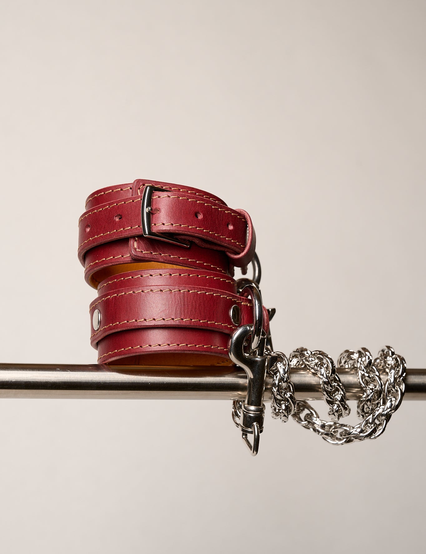 burgundy leather bracelet set silver steel chain