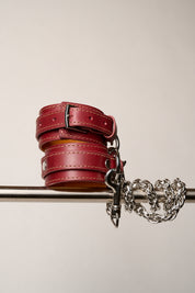 burgundy leather bracelet set silver steel chain