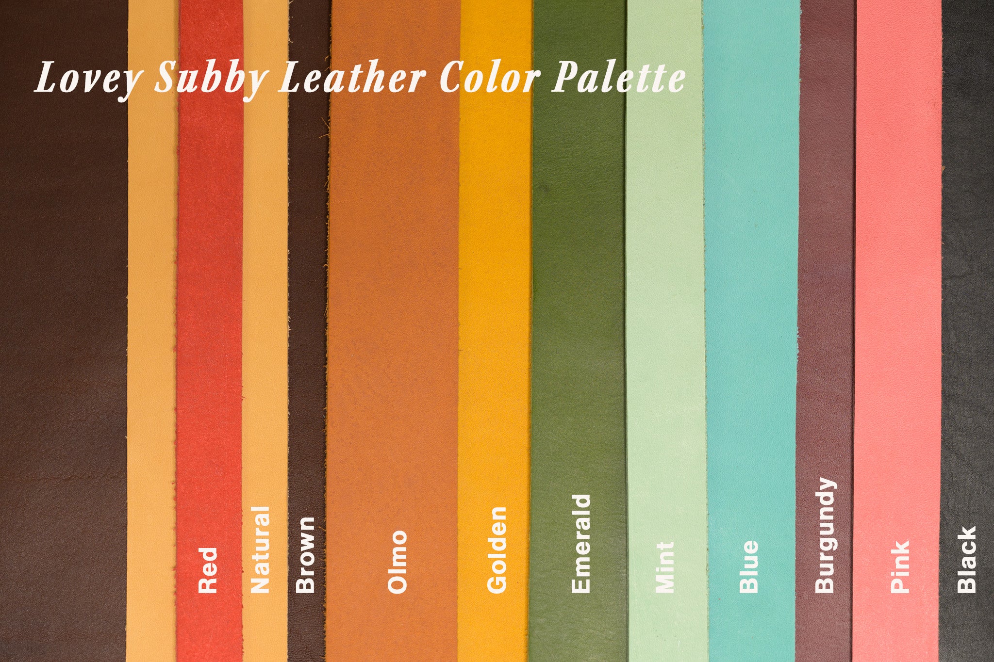 Color swatches of a leather color palette with labeled colors.